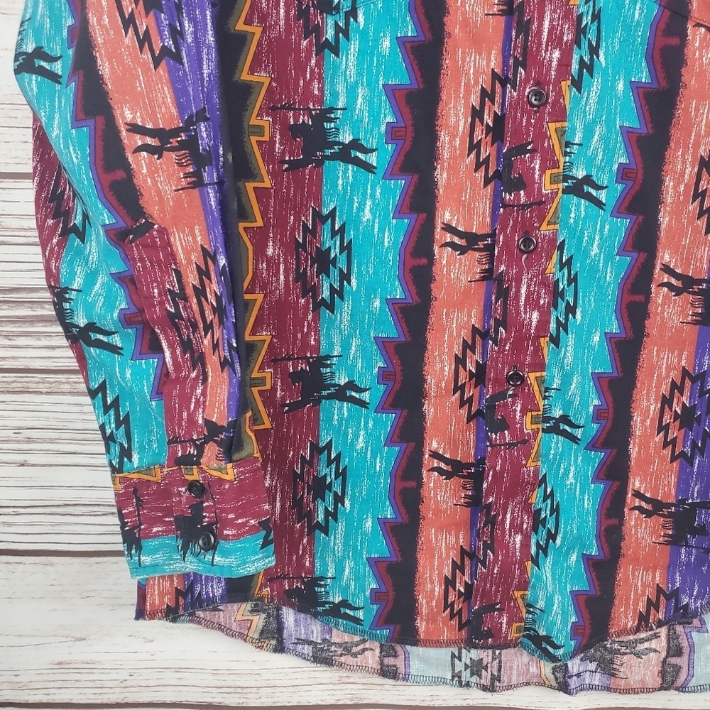 Wrangler Mens 15.5 33 Vtg X-Long Tails Checotah Aztec Southwest Western Shirt - Picture 4 of 9